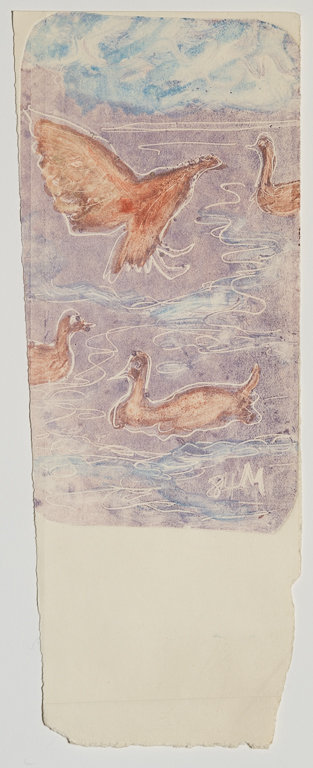 Ducks, 1984print 7" x 4"envelope scrap 10" x 4"