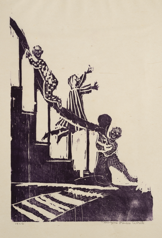 "Children Descending Stairs" (from book), 1956matted at 12" x 8.5"paper 15.75" x 11"